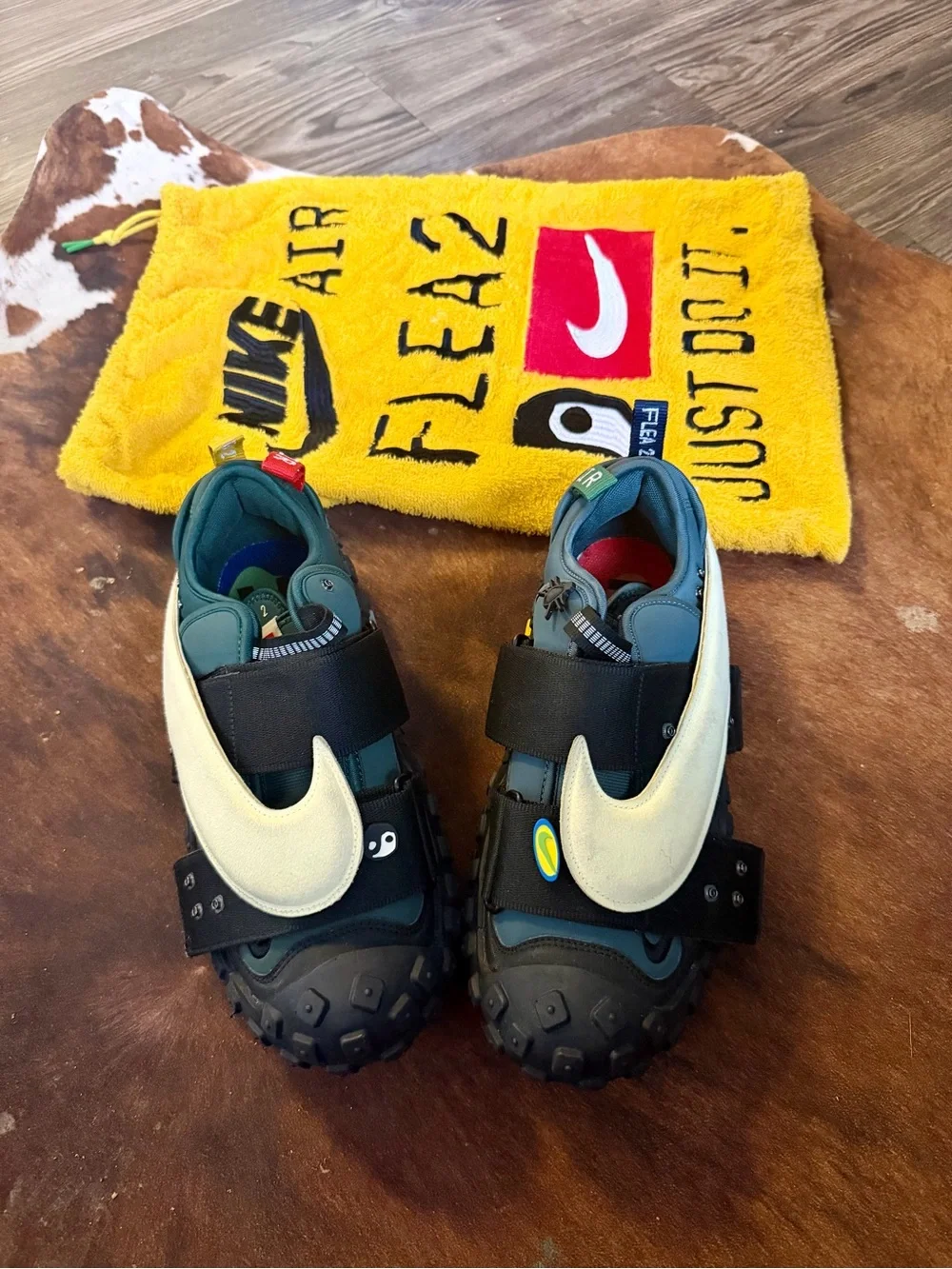 Nike Kids Teal, Black and Cream Trail Sneakers with Large Cream Swoosh
